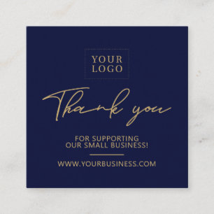 Carte De Visite Carré Marine Blue & Gold Business Logo Packaging Merci