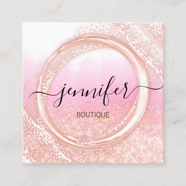 Carte De Visite Carré Marqueur professionnel Rose Ombre Gold Logo (Devant)