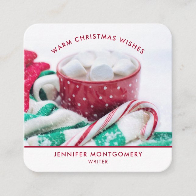 Carte De Visite Carré Marshmallows au cacao chaud & Noël Sucre de canne (Devant)
