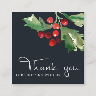 CARTE DE VISITE CARRÉ MARY RED GREEN HOLLY BERRY CHRISTMAS MERCI