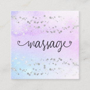 Carte De Visite Carré *~* Massage Therapist Pastel Rainbow Parties scint