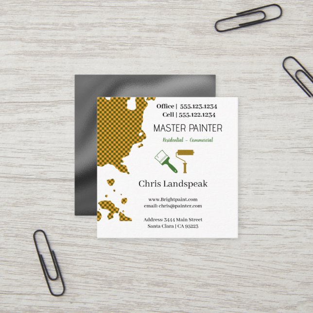 Carte De Visite Carré Masterpainter & motif de tableau de contrôle vert (Devant/Arrière en situation)