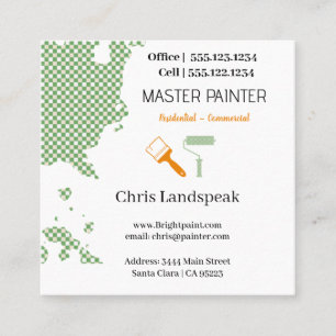 Carte De Visite Carré Masterpainter & motif en damier orange vert