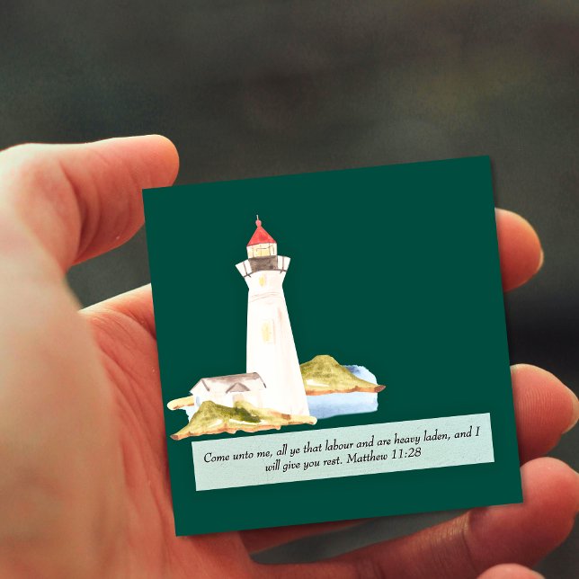 Carte De Visite Carré Matthieu 11:28 Phare (Matthew 11:28 Lighthouse Square Business Card)