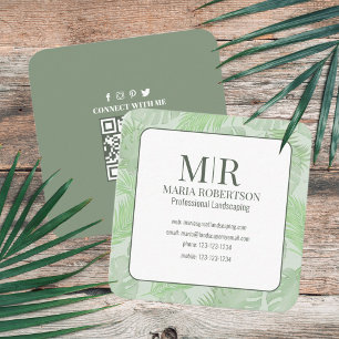 Carte De Visite Carré Me connecter   QR Code Social Media Palm Feuilles