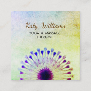 Carte De Visite Carré Médaille de Yoga Fleur Lotus Vert Vintage