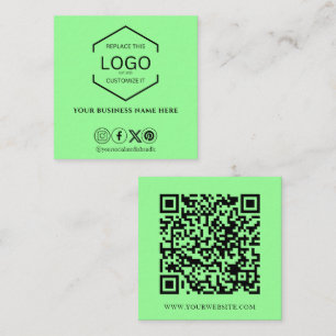 Carte De Visite Carré Médias sociaux minimalistes modernes QR Code Mint 