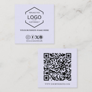 Carte De Visite Carré Médias sociaux minimaux modernes QR Code Lilac Pur