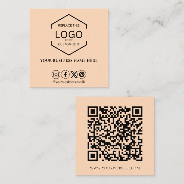 Carte De Visite Carré Médias sociaux minimaux modernes QR Code Pale Peac (Devant / Derrière)