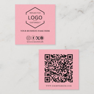 Carte De Visite Carré Médias sociaux minimaux modernes QR Code rose pâle