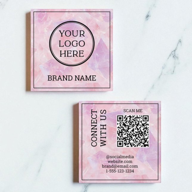 Carte De Visite Carré Médias Sociaux Numériques Code QR Scannable Rose M (Modern Pink Scannable QR Code Digital Social Media Square Business Card)