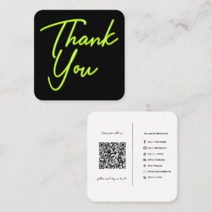 Carte De Visite Carré Médias sociaux QR Code Business Neon Green Merci