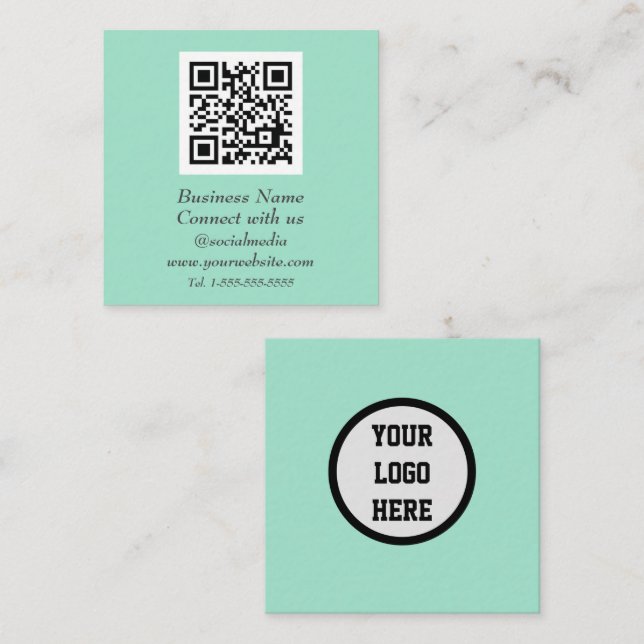 Carte De Visite Carré Médias sociaux QR Code numérisable Monnaie verte (Devant / Derrière)