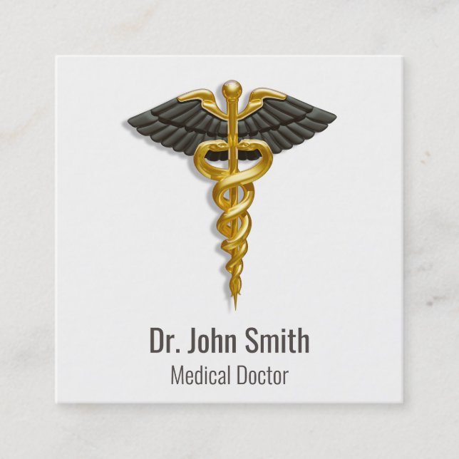 Carte De Visite Carré Médicale Elegant Gold Caduceus Black Wings Classy (Devant)
