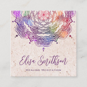 Carte De Visite Carré Méditation De Guérison Mandala Reiki, Violet Et Ro
