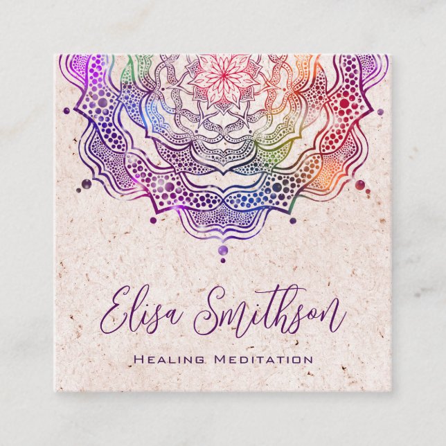 Carte De Visite Carré Méditation De Guérison Mandala Reiki, Violet Et Ro (Devant)