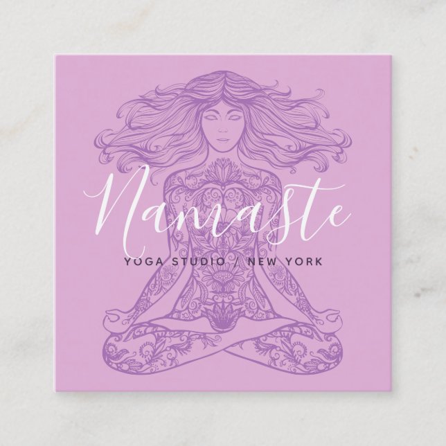 Carte De Visite Carré Méditation de mandala à fleurs roses instructeur d (Devant)