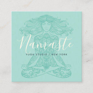 Carte De Visite Carré Méditation de mandala turquoise florale instructeu