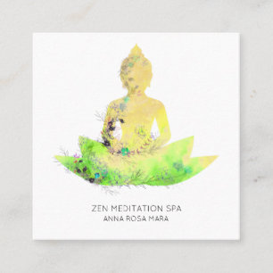 Carte De Visite Carré *~* Méditation du Bouddha de Lotus Floral Jaune QR