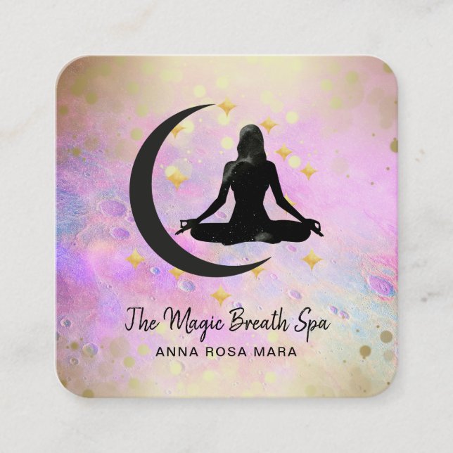 Carte De Visite Carré *~* Méditation Gold Woman Moon Yoga Mindfult -  (Devant)
