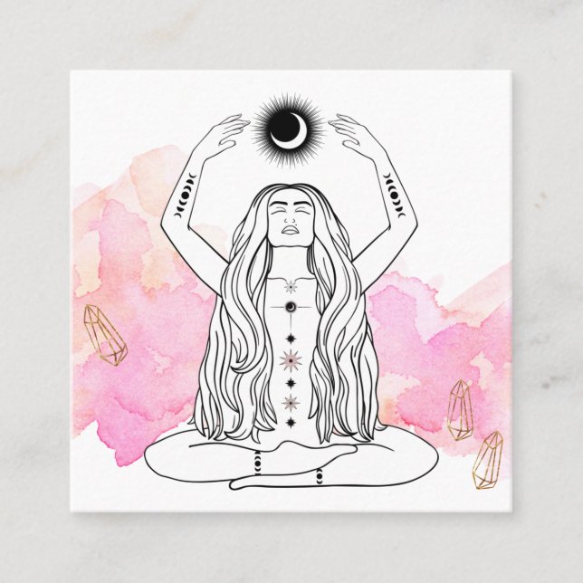 Carte De Visite Carré *~* Méditation Lune Goddess Luna Black Gold (Devant)