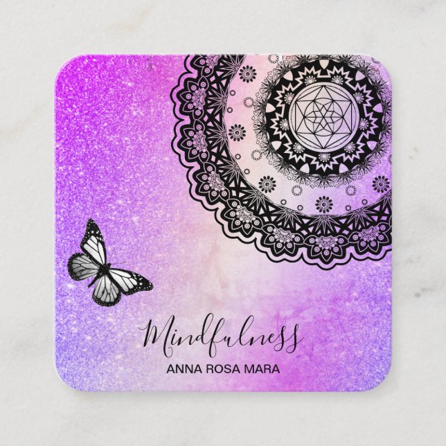 Carte De Visite Carré *~* Méditation Mandala Reiki Yoga. Papillon (Devant)