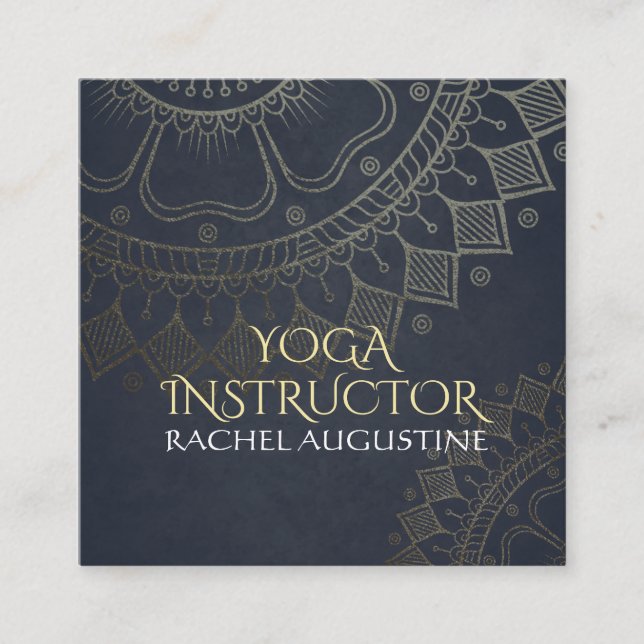 Carte De Visite Carré Méditation Yoga Instructeur Gold Mandala Marine Bl (Devant)