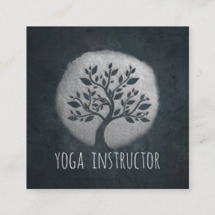 Carte De Visite Carré Méditation Yoga Instructeur Reiki Arbre Noir Argen