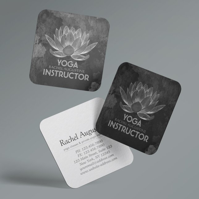 Carte De Visite Carré Méditation YOGA instructeur Reiki noir blanc Lotus (Créateur téléchargé)