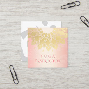 Carte De Visite Carré Méditation YOGA Instructeur Rose chic Gold Mandala