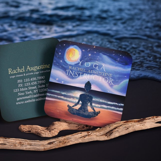 Carte De Visite Carré Méditation Yoga paisible Lune Sky Ocean Beach (Créateur téléchargé)