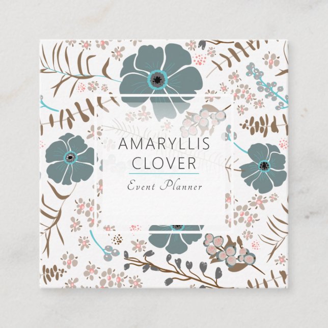 Carte De Visite Carré Mélange floral de printemps Turquoise gris rose (Devant)