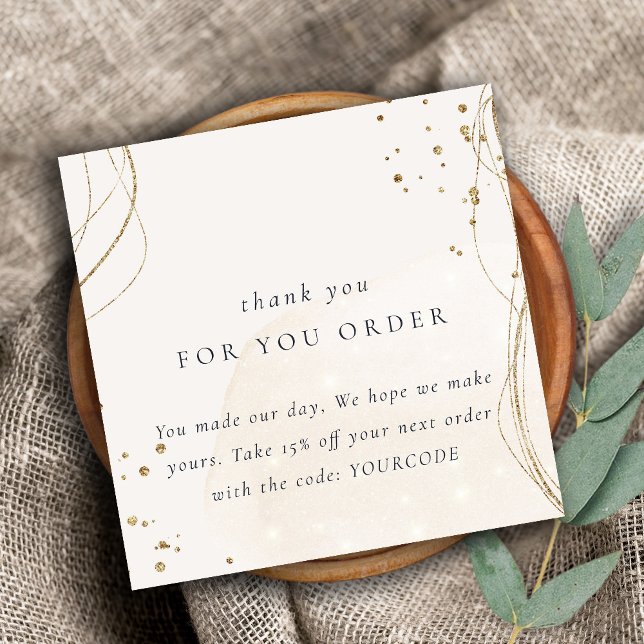 Carte De Visite Carré Merci Abstrait En Or Ivoire Pour Commande Remise (Créateur téléchargé)