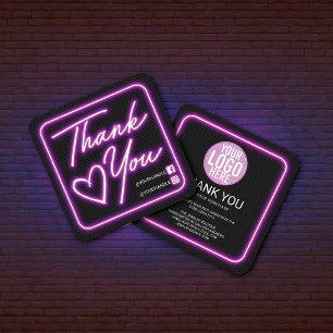 Carte De Visite Carré Merci client Retro Neon Purple Signal lumineux