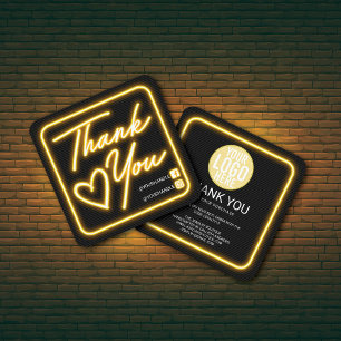 Carte De Visite Carré Merci client Retro Neon Yellow Lighted Signal