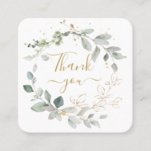 Carte De Visite Carré Merci Confetti de feuillage vert en or