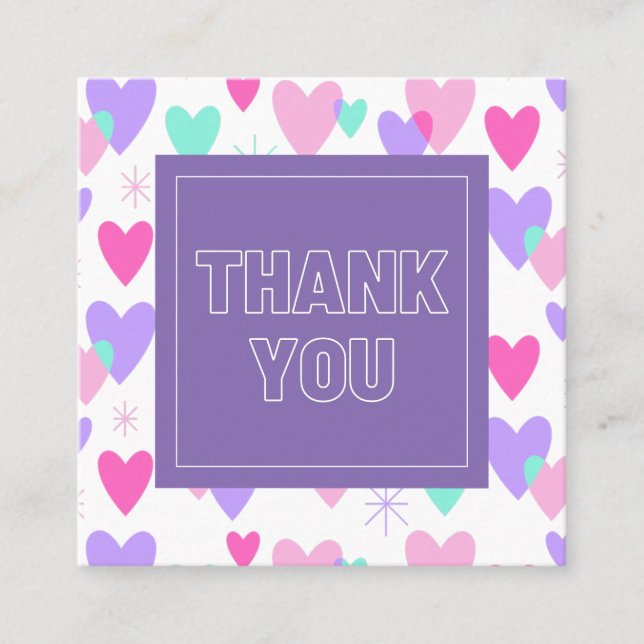 Carte De Visite Carré Merci de la journée Valentines Pink & Purple (Devant)