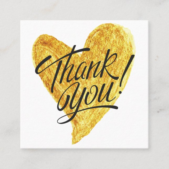 Carte De Visite Carré Merci de remise Gold Heart Calligraphy (Devant)