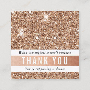 Carte De Visite Carré MERCI moderne chic glam luxe rose or parties scint