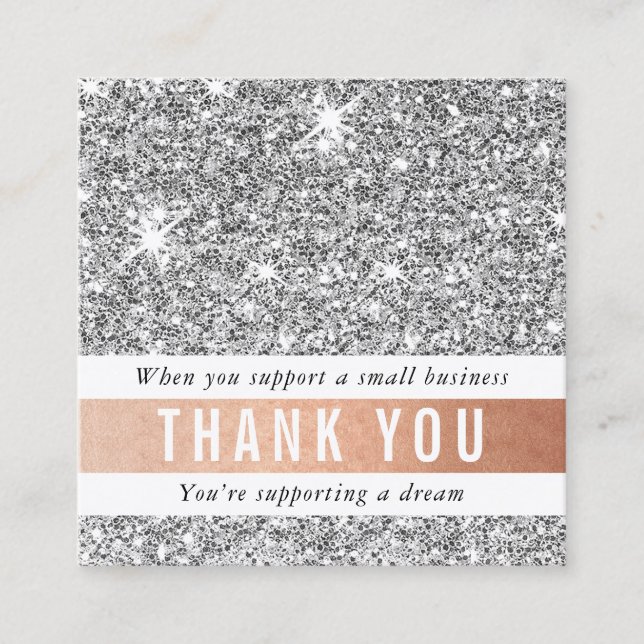 Carte De Visite Carré MERCI moderne simple glam luxe argent parties scin (Devant)