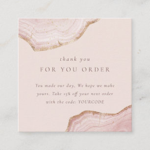 Carte De Visite Carré Merci Or Rose Blush pour remise sur commande
