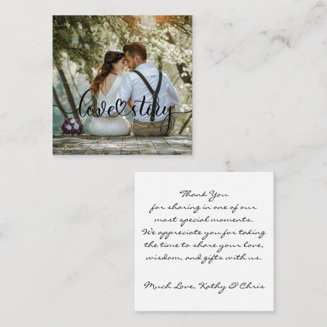 Carte De Visite Carré Merci photo Mariage Love Story (Devant / Derrière)