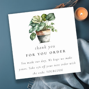 Carte De Visite Carré Merci Plante De Maison Feuilleté Posé À L'Ordre