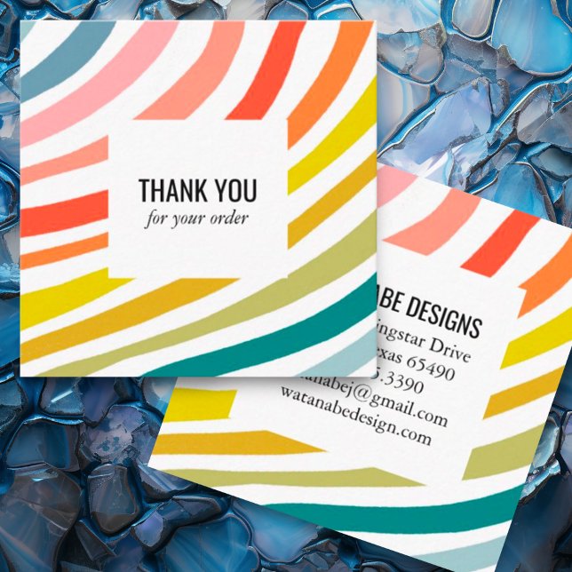 Carte De Visite Carré Merci pour commander Rainbow Minimalist Stripes (Custom order thank you business card with colorful rainbow stripes)