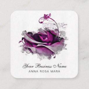 Carte De Visite Carré *~* Merlot Burgundy Logo QR Rose Floral Sq