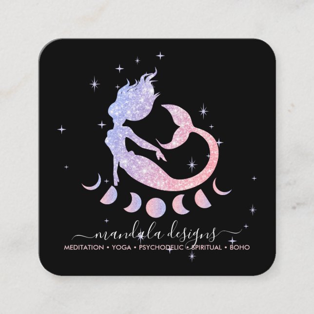 Carte De Visite Carré Mermaid lune tarte spirituelle lecture zodiac (Devant)