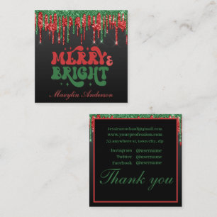 CARTE DE VISITE CARRÉ MERRY & BRILLANT SCRIPT DE NOËL MONOGRAMME PERSONN