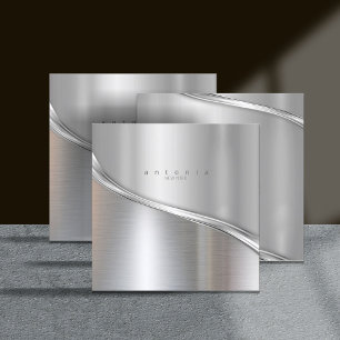 Carte De Visite Carré Métal Vague Argent Deux Tons ID806 Sq