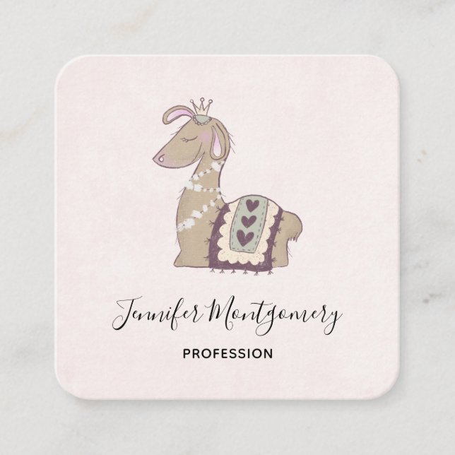 Carte De Visite Carré Mignonne Llama Princesse portant une couronne (Devant)