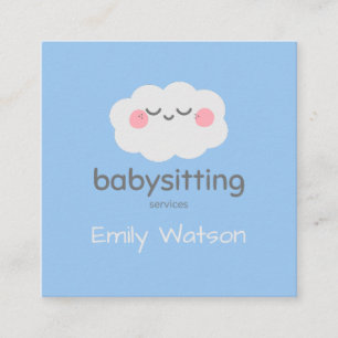 Carte De Visite Carré Mignonne nounou nuage bleu Kawaii